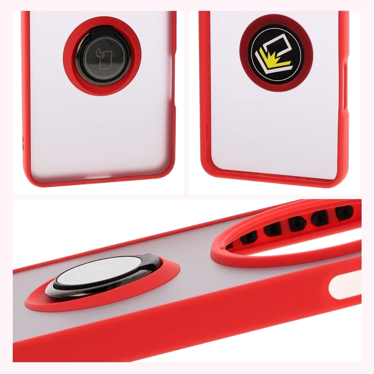 Kryt Bizon Case Hybrid Ring Oppo Find X8 Pro smoky with a red frame