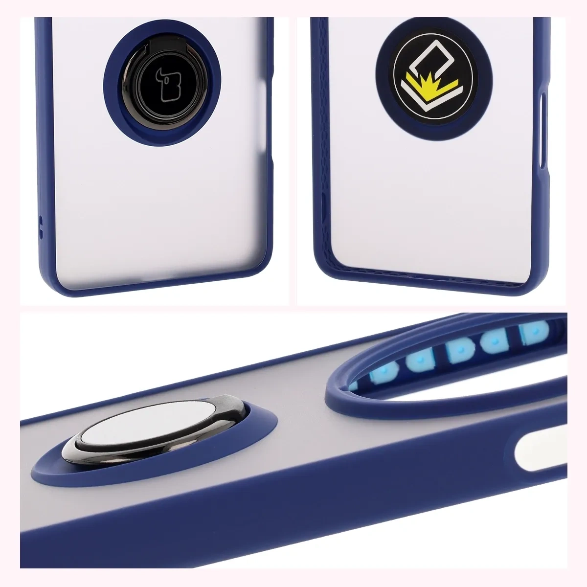 Kryt Bizon Case Hybrid Ring Oppo Find X8 Pro smoky with a dark blue frame