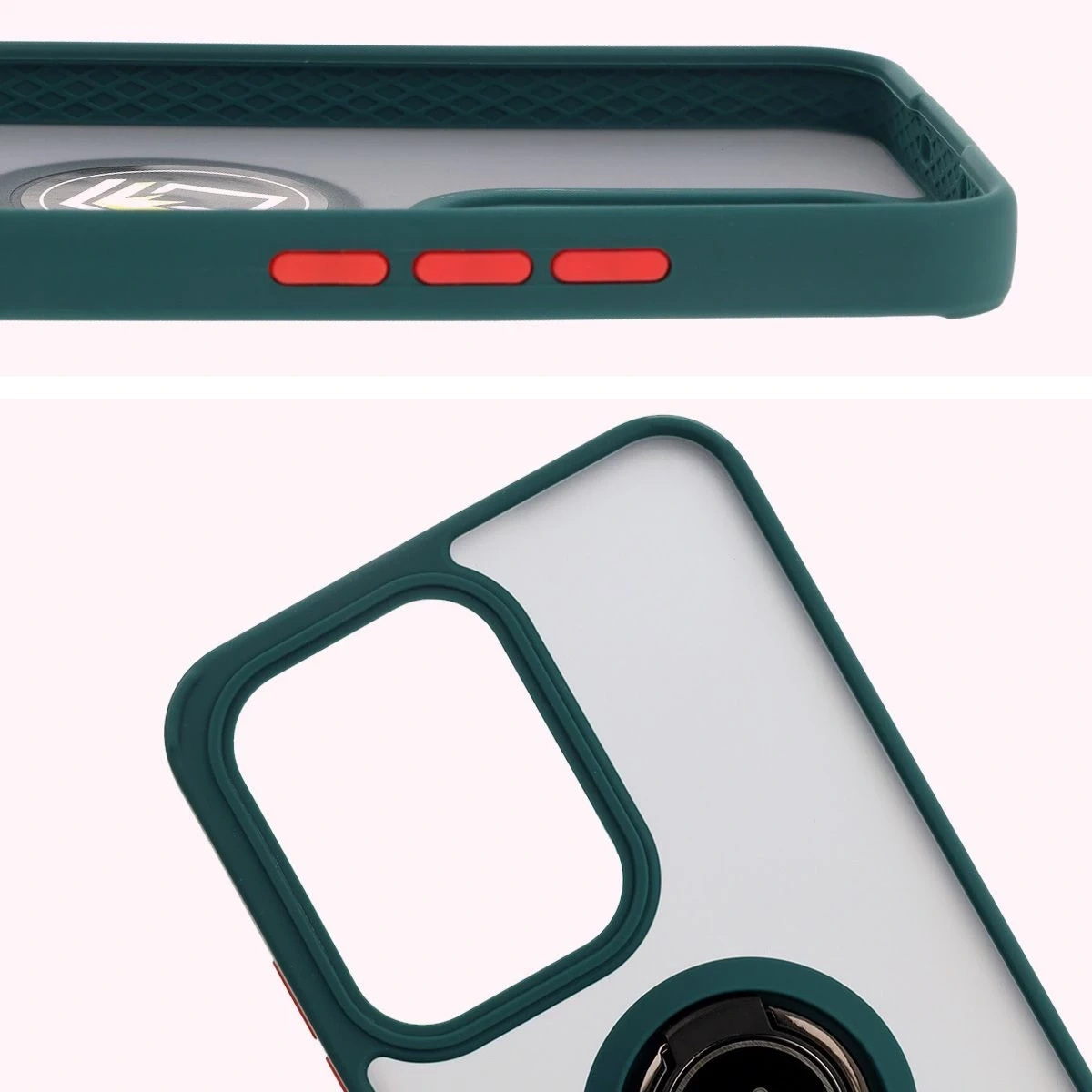 Kryt Bizon Case Hybrid Ring Oppo Reno13 Pro smoky with a dark green frame