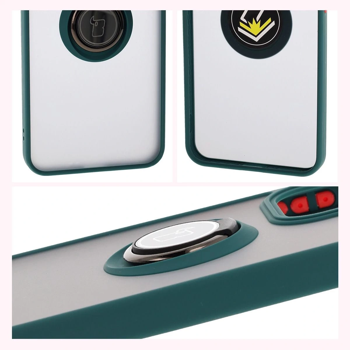 Kryt Bizon Case Hybrid Ring Oppo Reno13 Pro smoky with a dark green frame