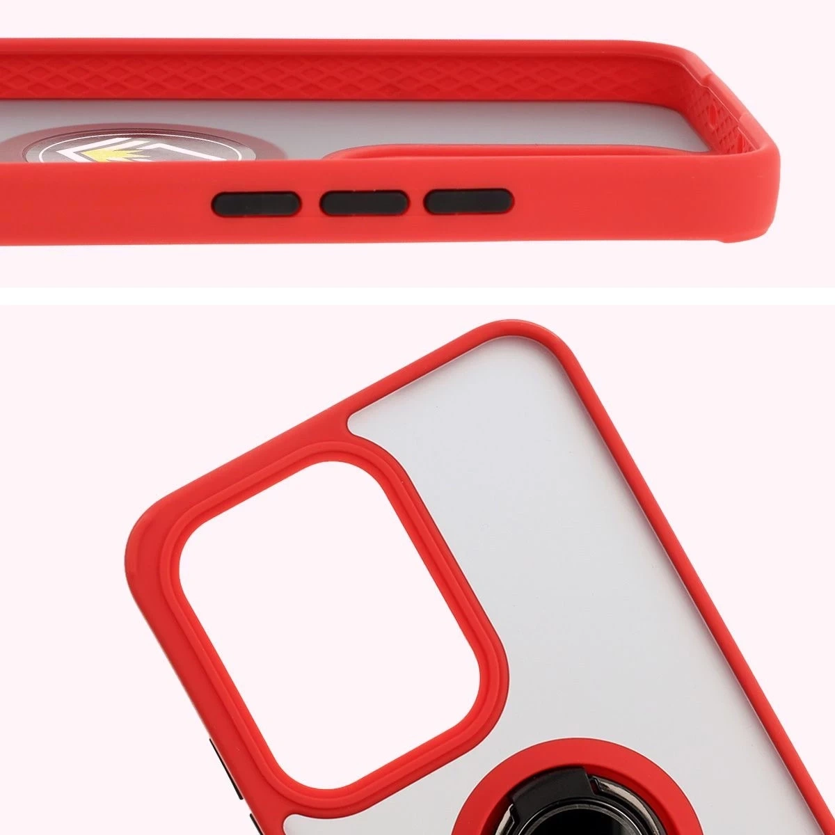 Kryt Bizon Case Hybrid Ring Oppo Reno13 Pro smoky with a red frame