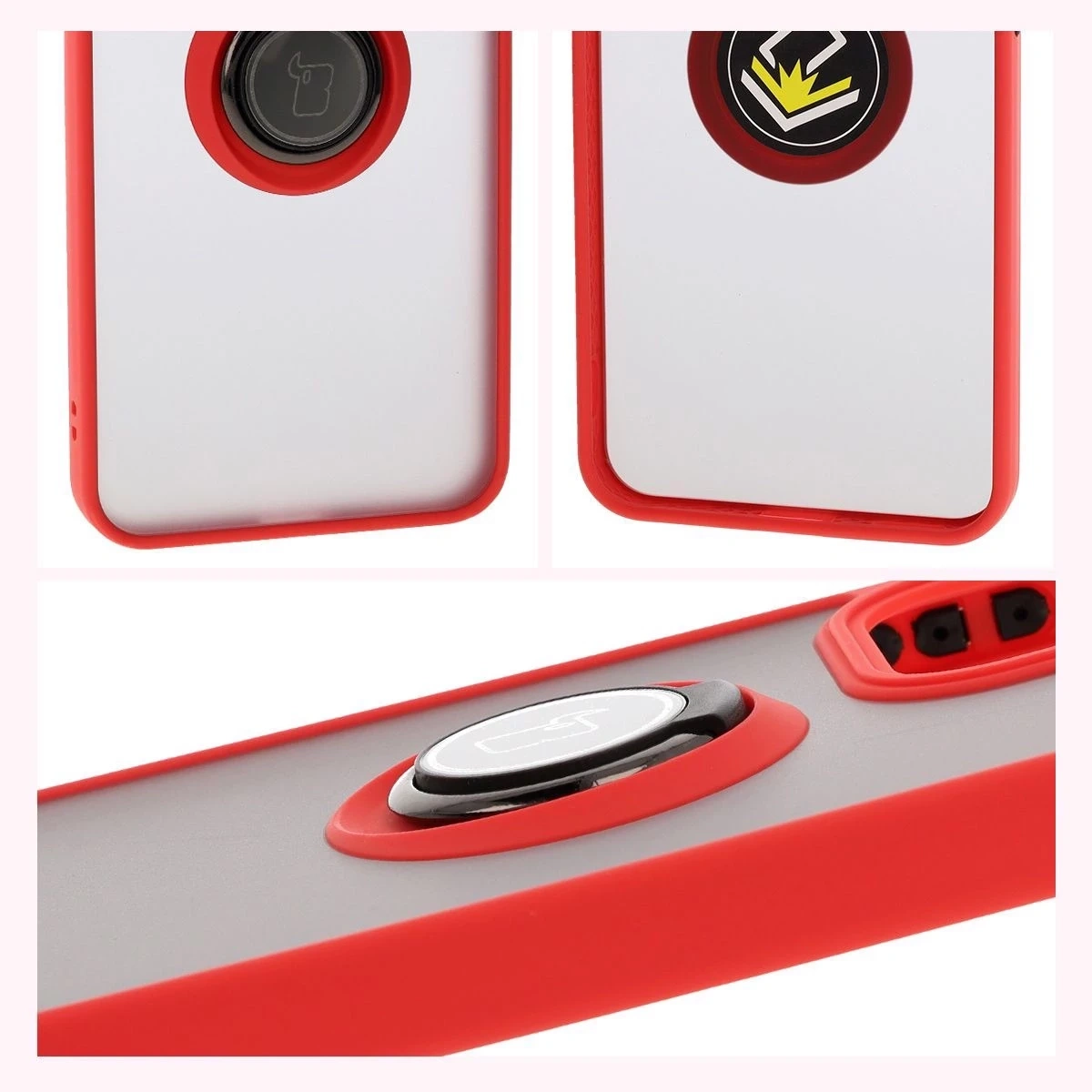 Kryt Bizon Case Hybrid Ring Oppo Reno13 Pro smoky with a red frame