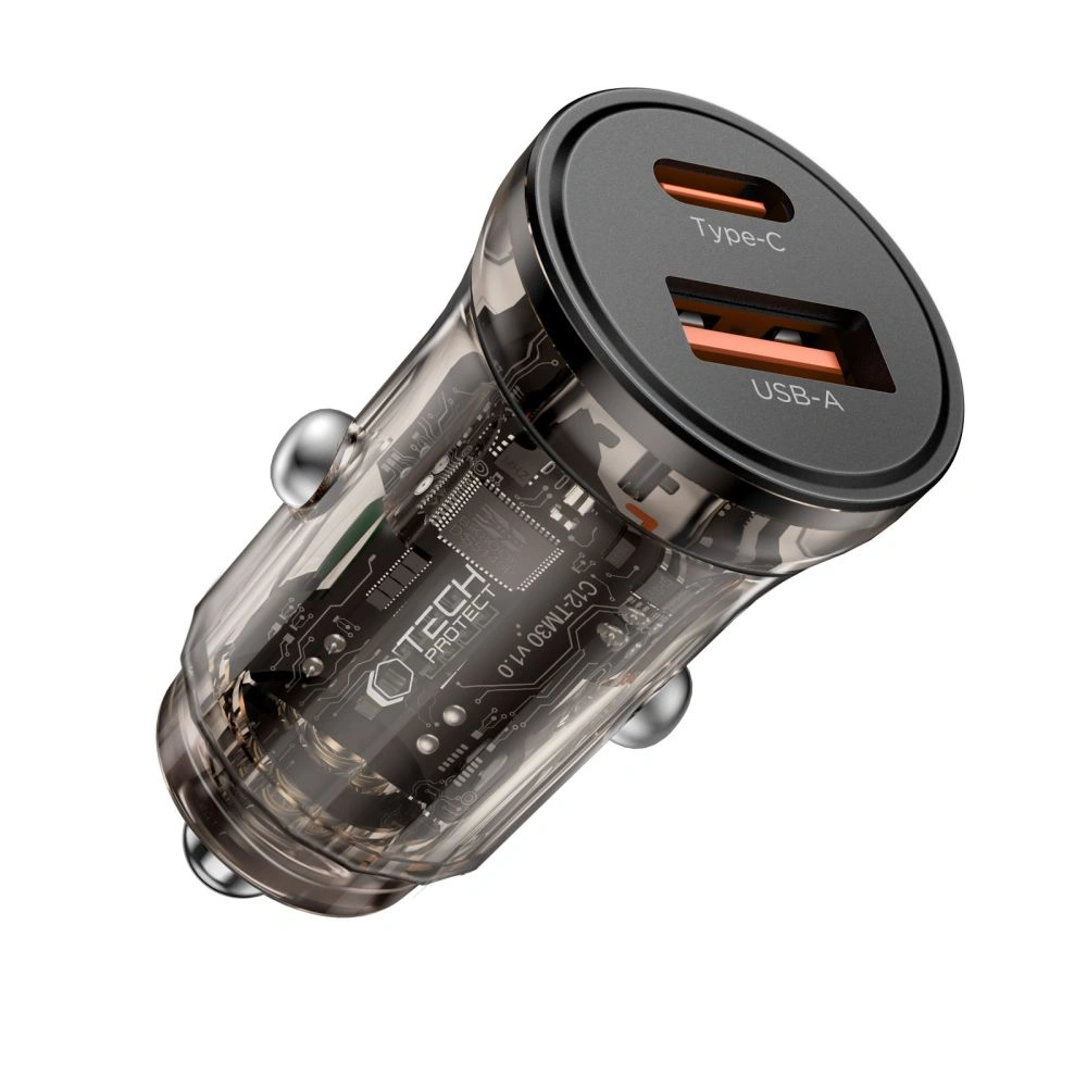 Kryt Tech-Protect CC01 2-port Car Charger USB-A, USB-C PD 30W / QC 3.0 Black
