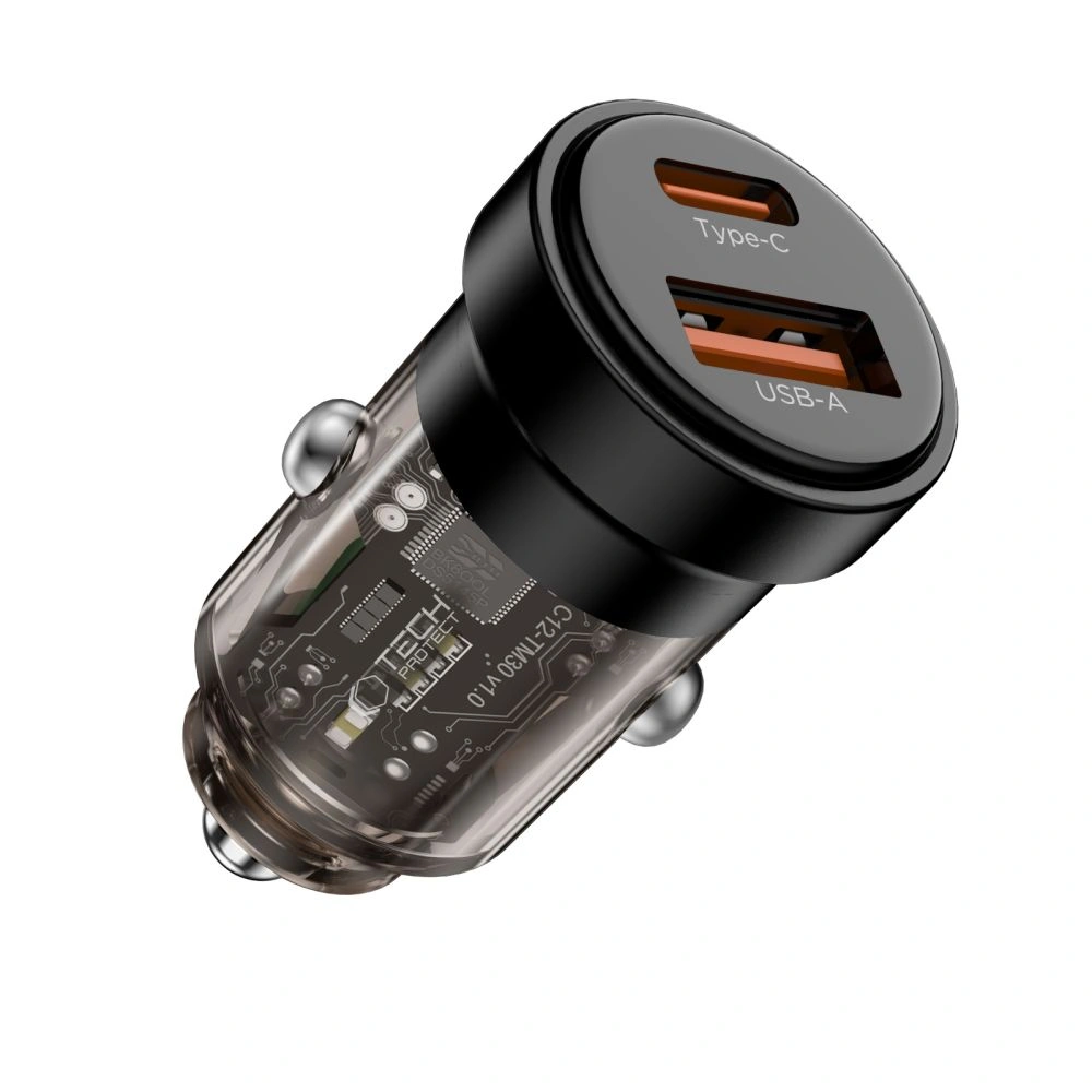 Kryt Tech-Protect CC03 2-port Car Charger USB-A, USB-C PD 30W / QC 3.0 Black