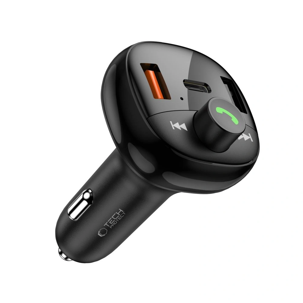 Kryt Tech-Protect CC06 3-port Car Charger 2xUSB-A, USB-C PD 72W + Transmiter FM Bluetooth Black
