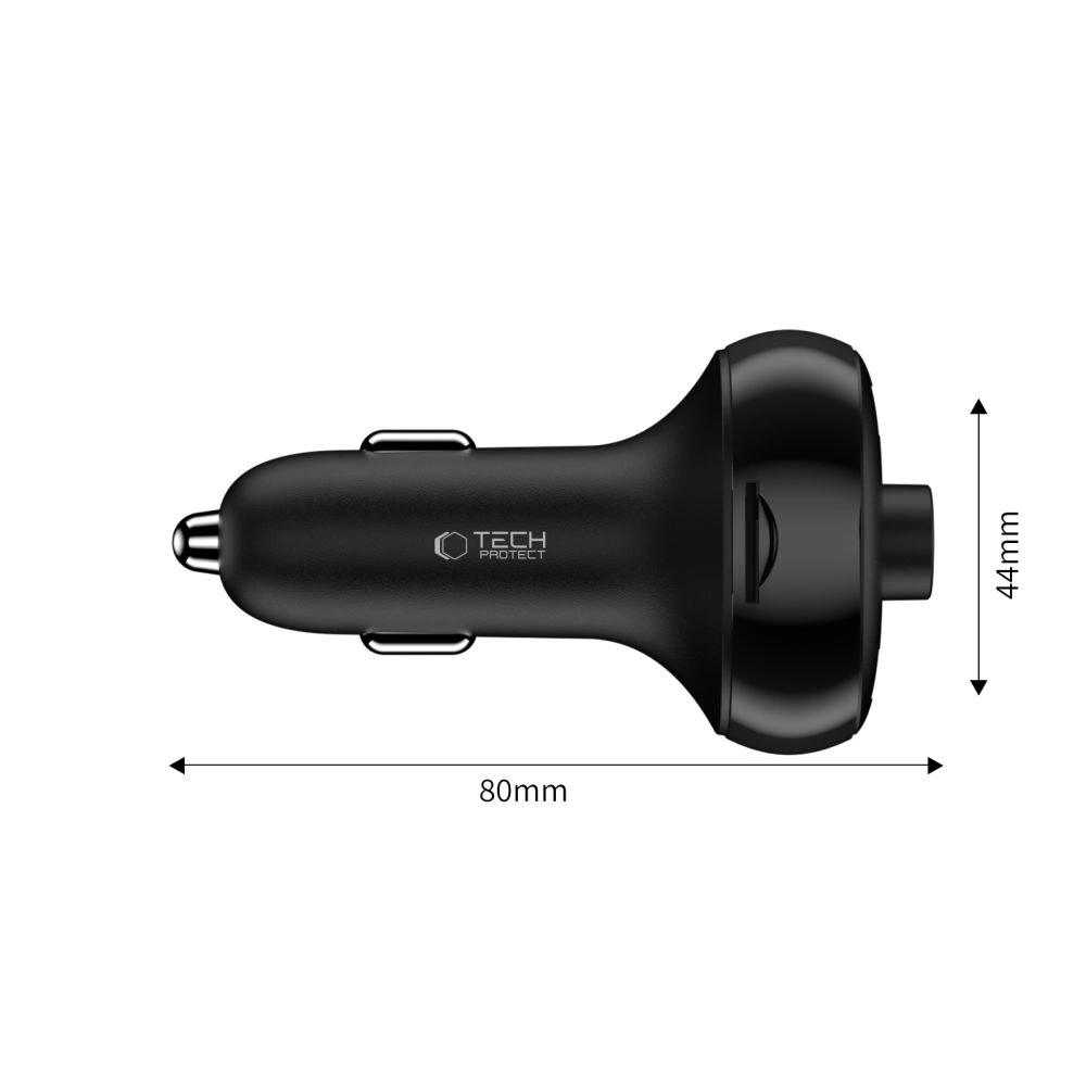 Kryt Tech-Protect CC06 3-port Car Charger 2xUSB-A, USB-C PD 72W + Transmiter FM Bluetooth Black