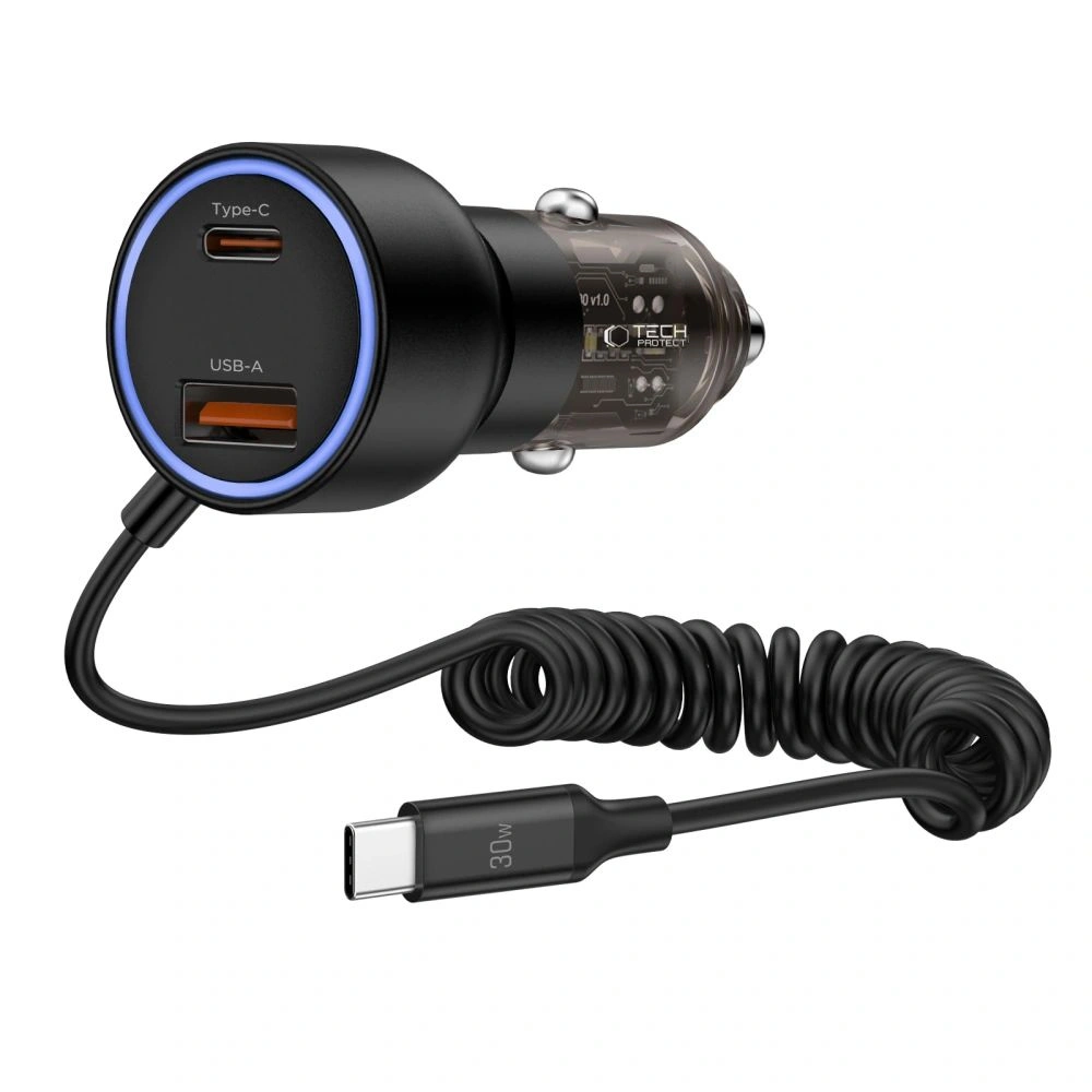 Kryt Tech-Protect CC05 2-port Car Charger USB-A, USB-C PD 60W + USB-C Cable Black
