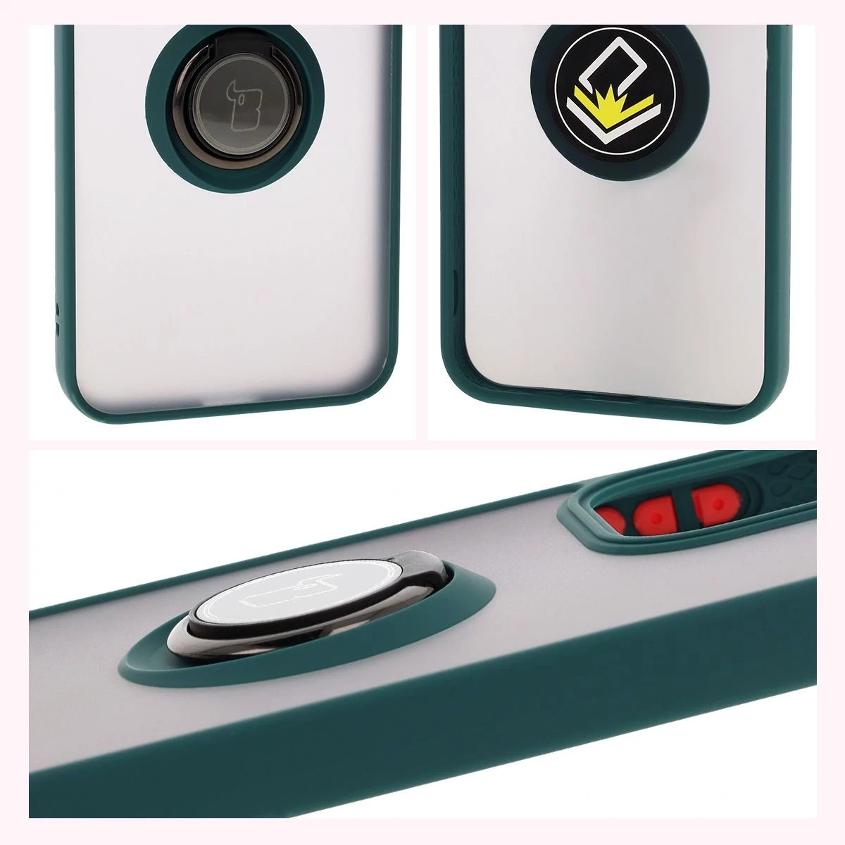 Kryt Bizon Case Hybrid Ring Oppo Reno13 smoky with a dark green frame