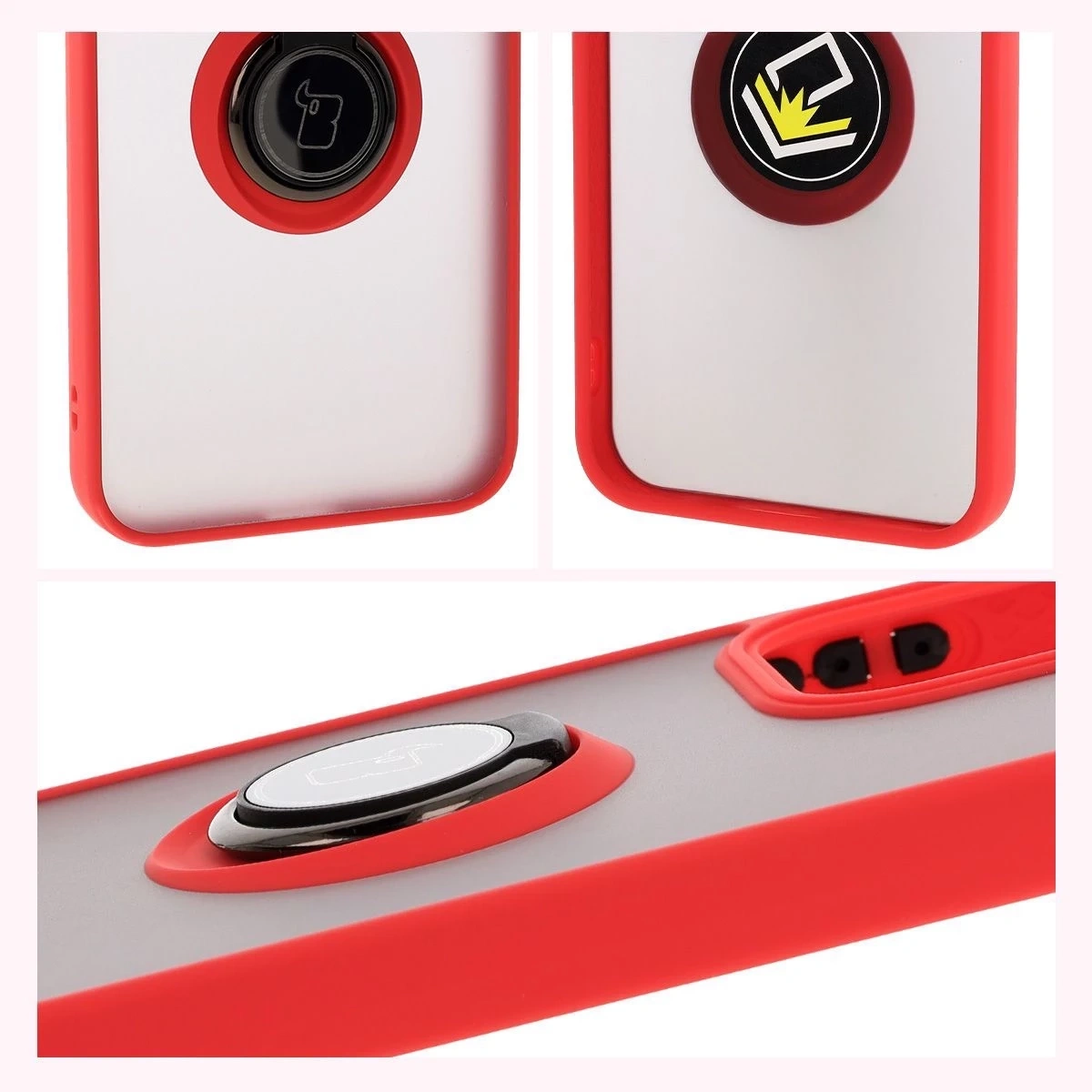 Kryt Bizon Case Hybrid Ring Oppo Reno13 smoky with a red frame