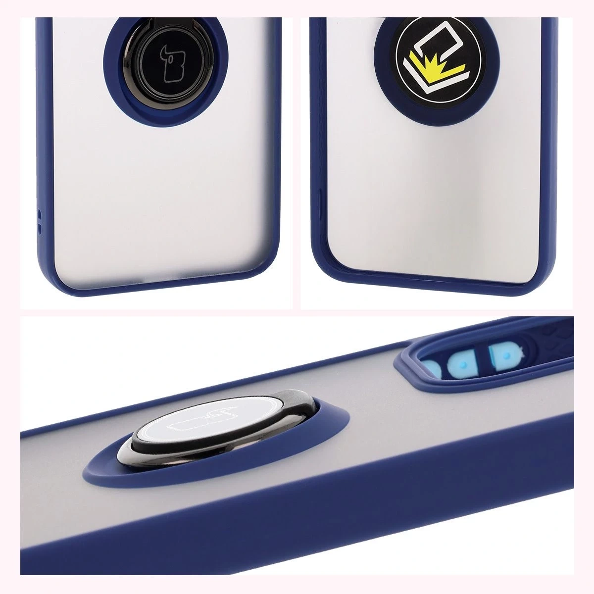 Kryt Bizon Case Hybrid Ring Oppo Reno13 smoky with a blue frame