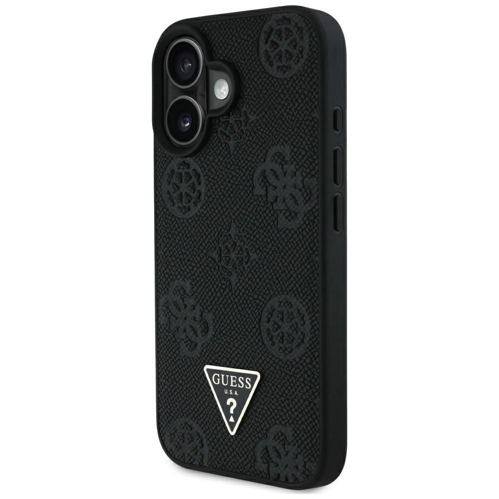 Kryt Guess Grained Hot Stamp Peony Triangle Logo MagSafe Apple iPhone 16 black
