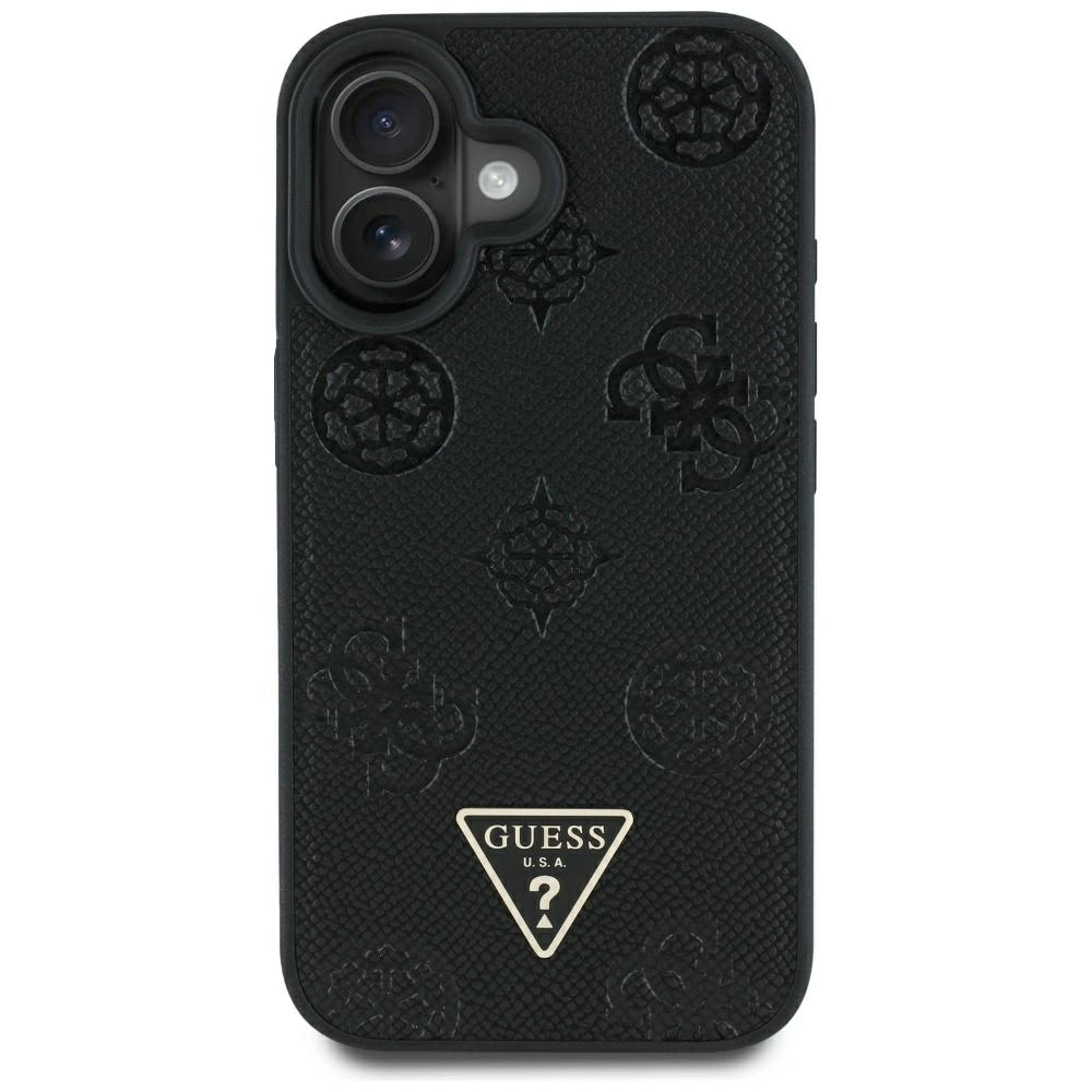 Kryt Guess Grained Hot Stamp Peony Triangle Logo MagSafe Apple iPhone 16 black
