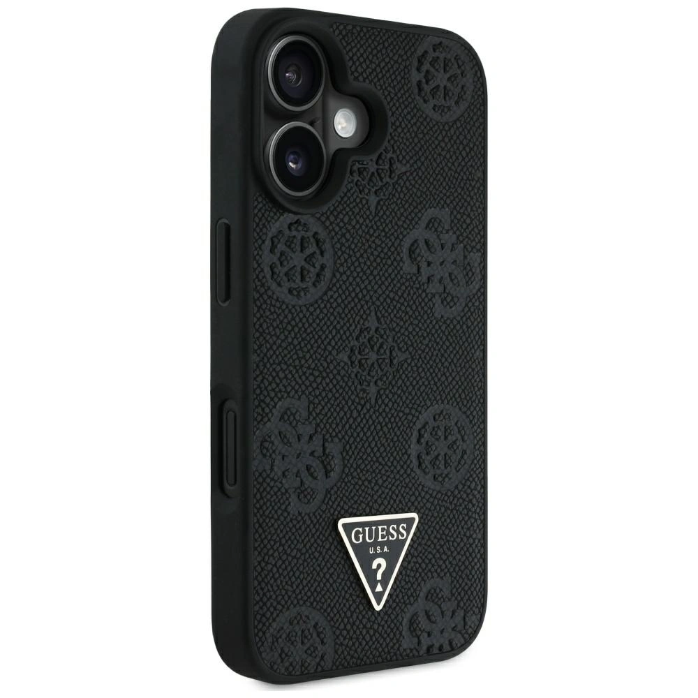 Kryt Guess Grained Hot Stamp Peony Triangle Logo MagSafe Apple iPhone 16 black