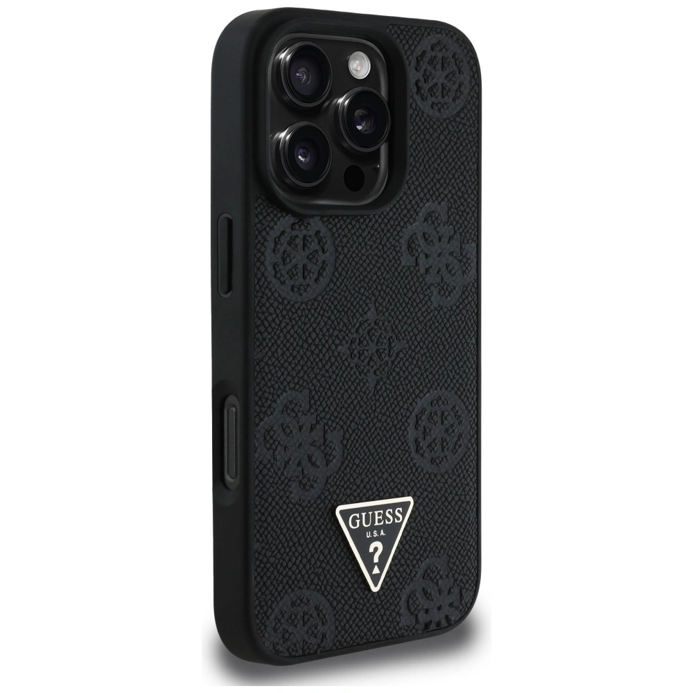 Kryt Guess Grained Hot Stamp Peony Triangle Logo MagSafe Apple iPhone 16 Pro black