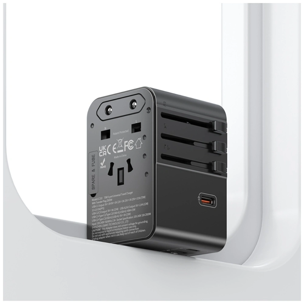 Síťová nabíječka USAMS Travel Adapter CC310 3xUSB-C 70W 4in1 US/AU/EU/UK black