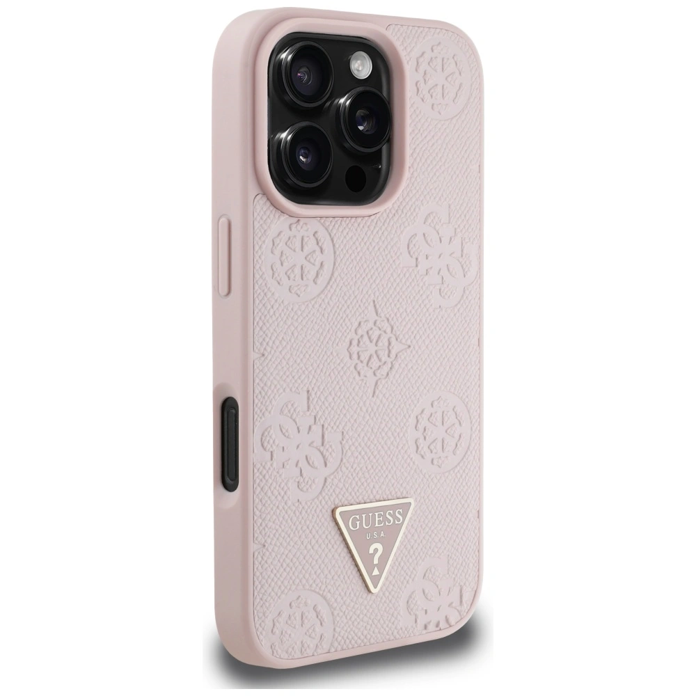 Kryt Guess Grained Hot Stamp Peony Triangle Logo MagSafe Apple iPhone 16 Pro pink