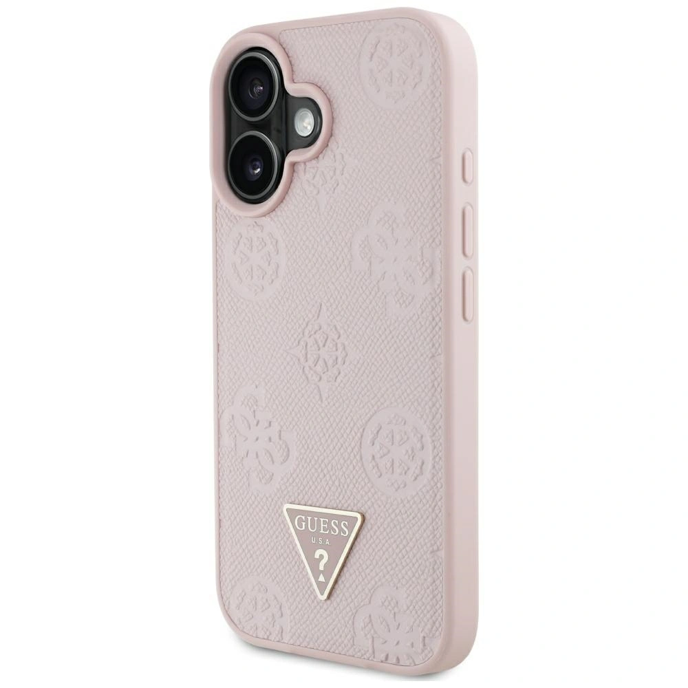 Kryt Guess Grained Hot Stamp Peony Triangle Logo MagSafe Apple iPhone 16 pink