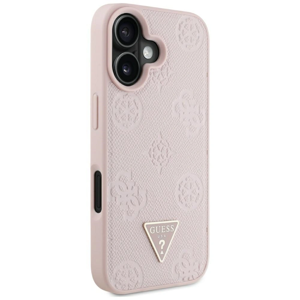 Kryt Guess Grained Hot Stamp Peony Triangle Logo MagSafe Apple iPhone 16 pink