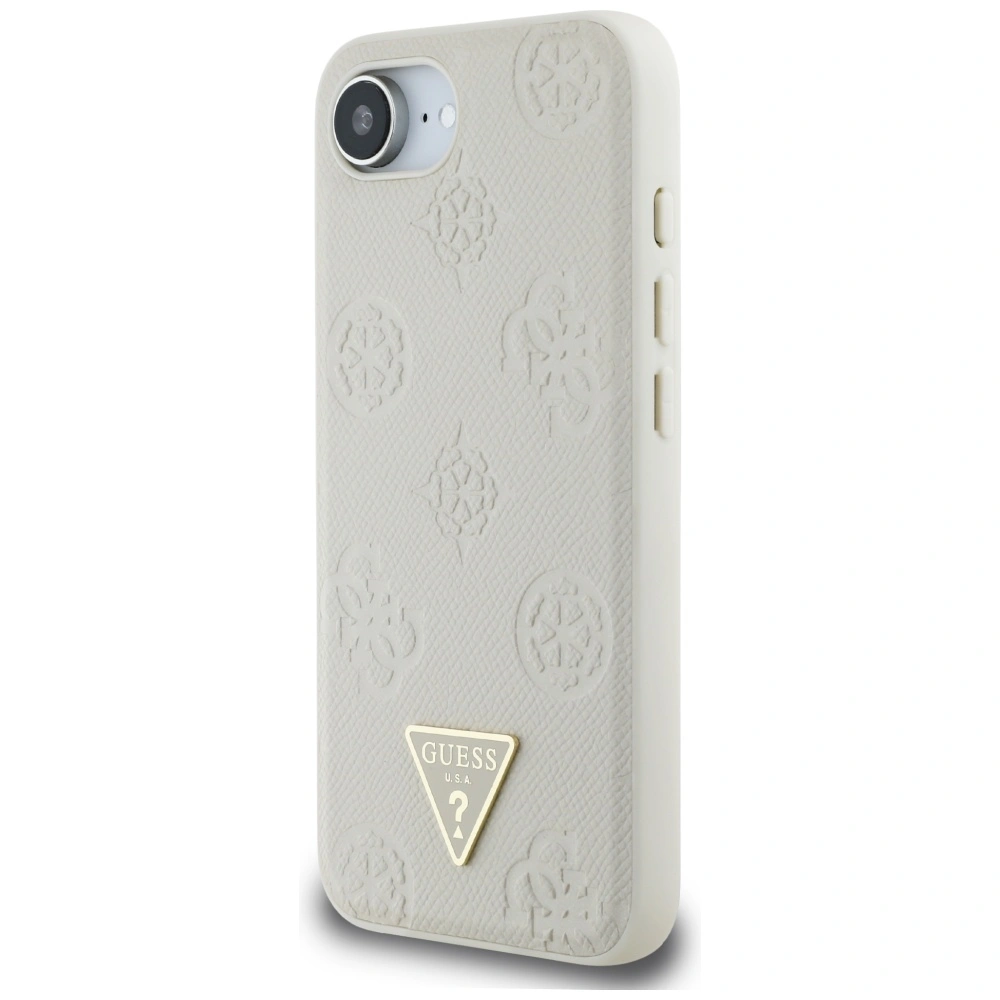 Kryt Guess Grained Hot Stamp Peony Triangle Logo MagSafe Apple iPhone 17e / 16e beige