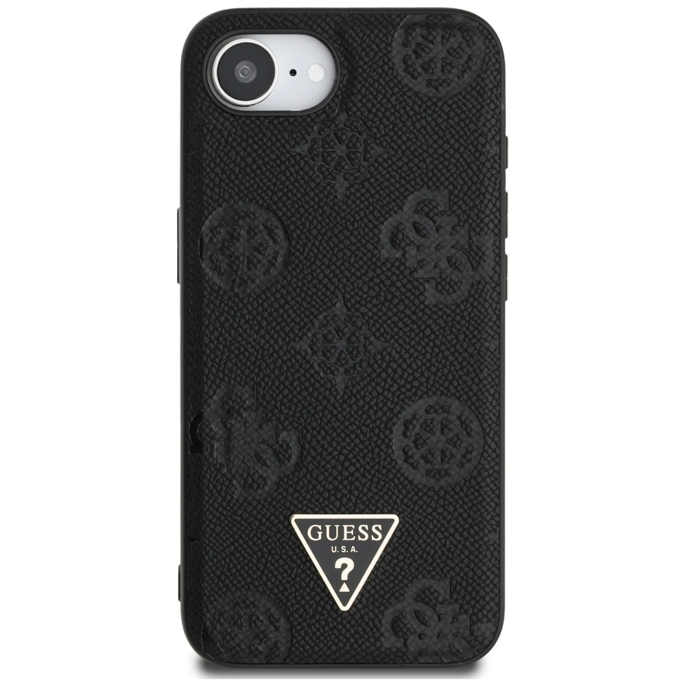 Kryt Guess Grained Hot Stamp Peony Triangle Logo MagSafe Apple iPhone 17e / 16e black