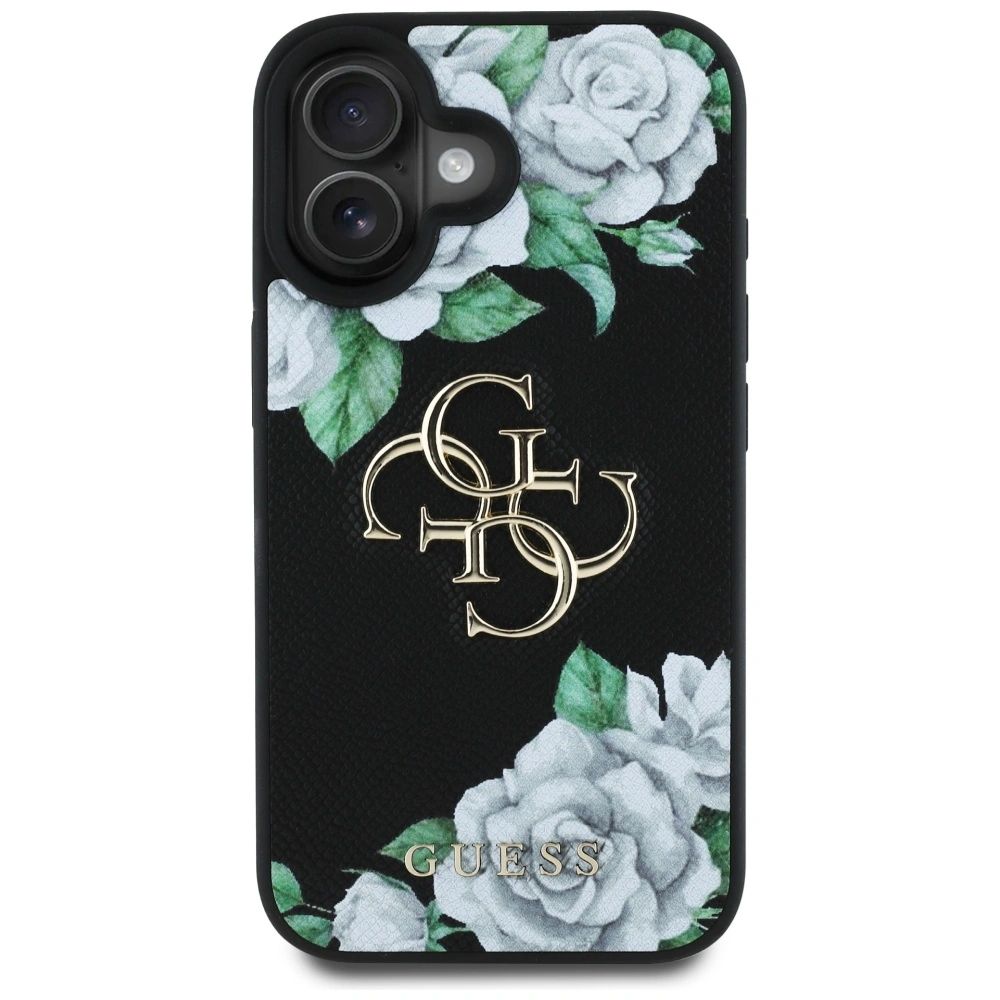 Kryt Guess Grained Roses Big 4G logo Apple iPhone 16 black