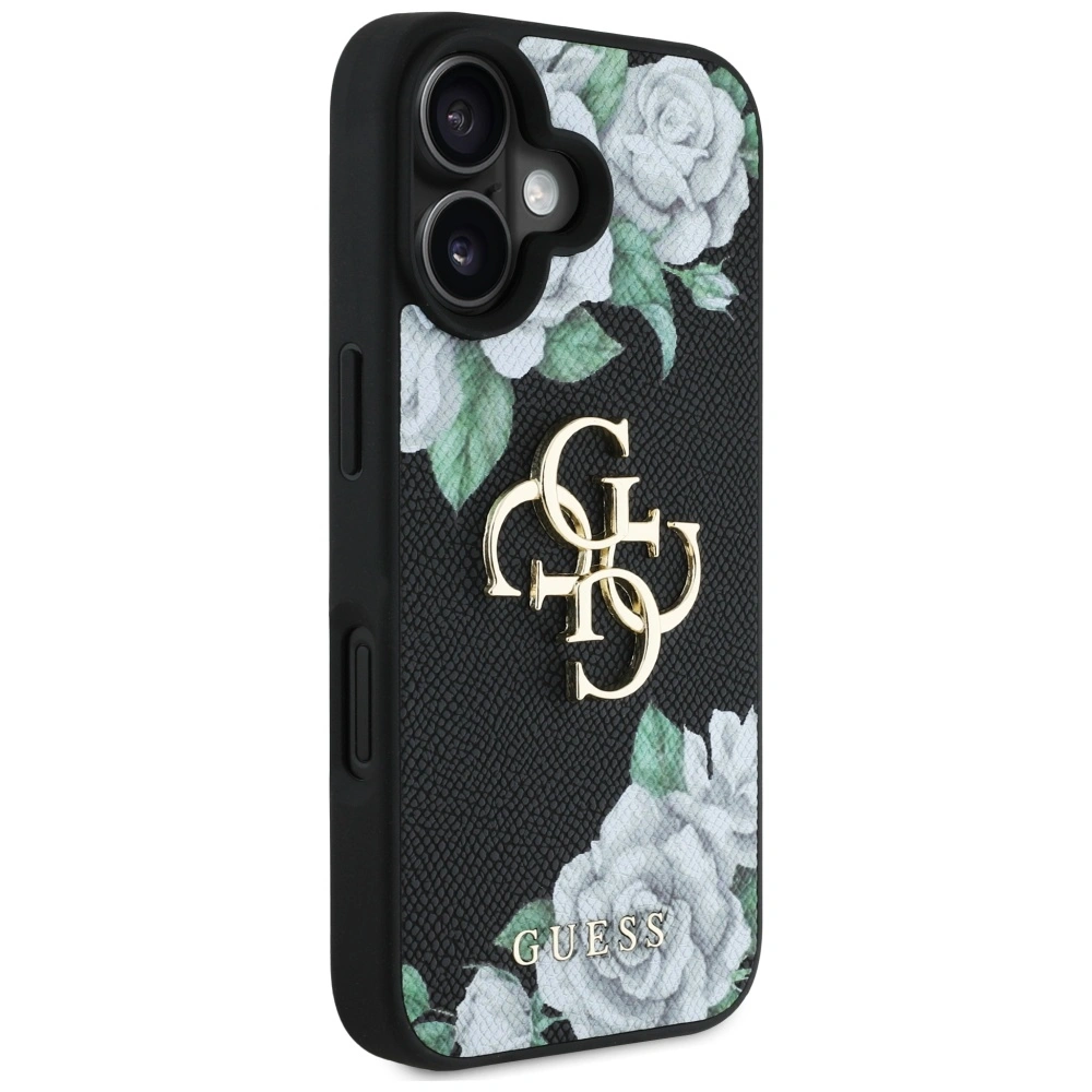 Kryt Guess Grained Roses Big 4G logo Apple iPhone 16 black
