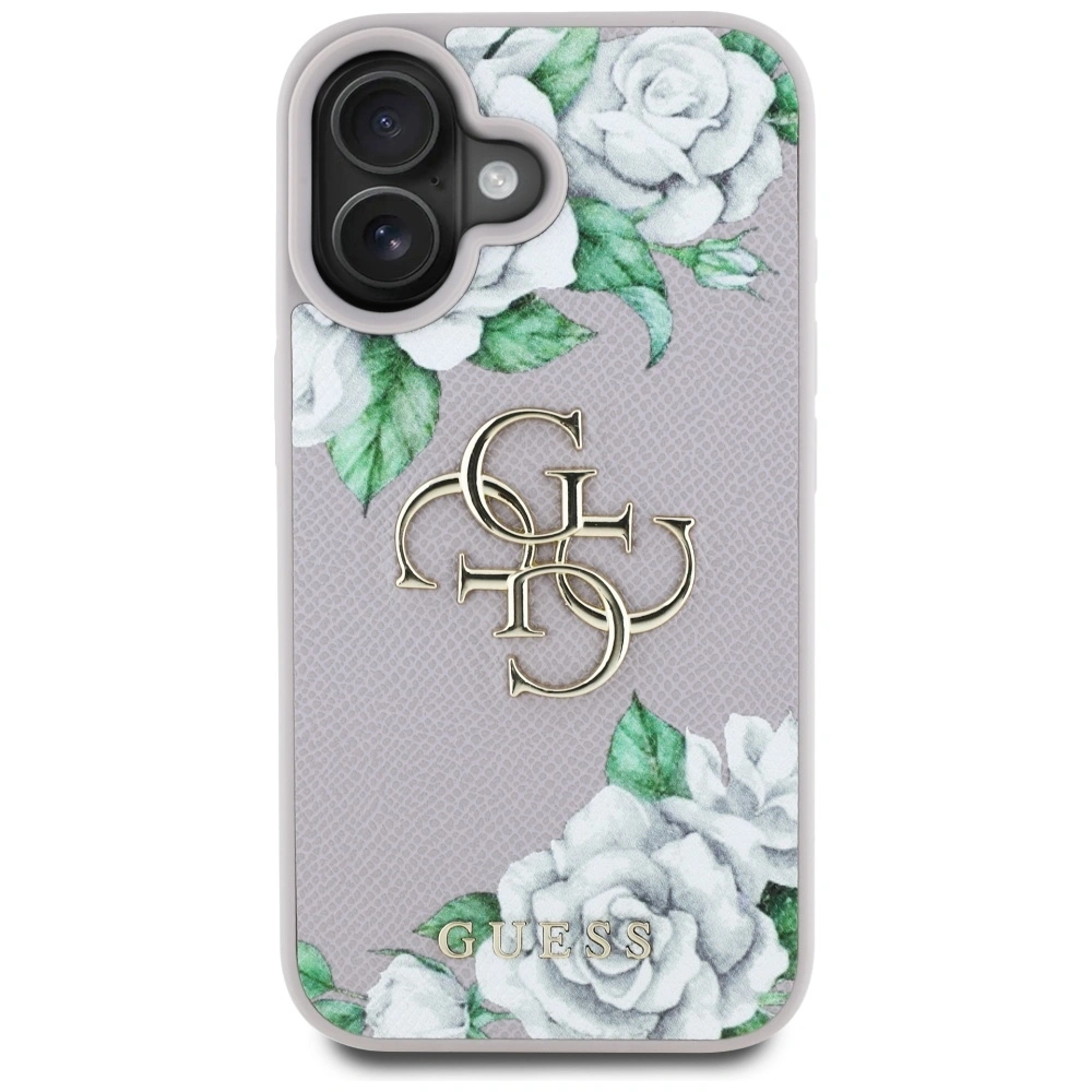 Kryt Guess Grained Roses Big 4G logo Apple iPhone 16 purple