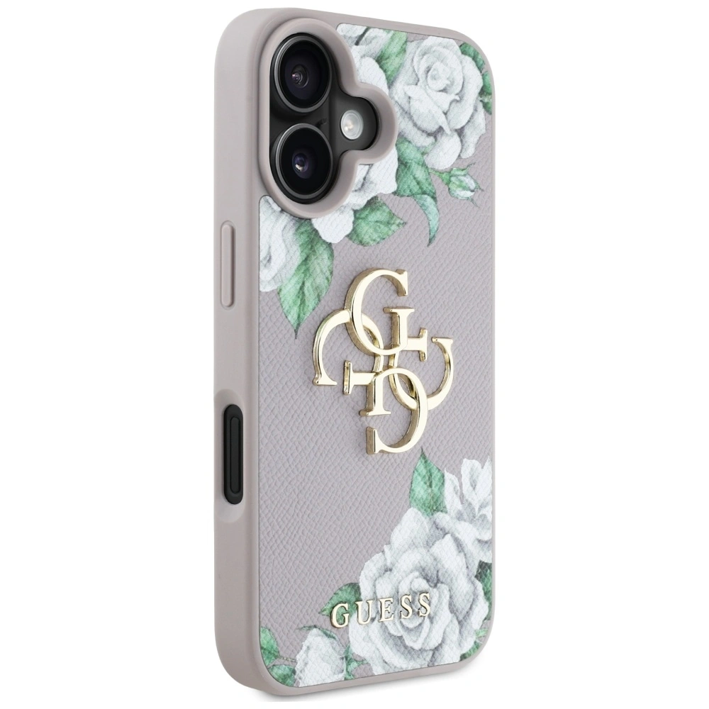 Kryt Guess Grained Roses Big 4G logo Apple iPhone 16 purple