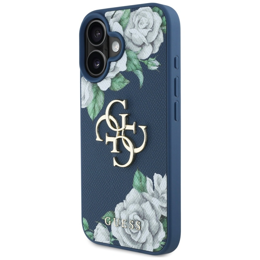 Kryt Guess Grained Roses Big 4G logo Apple iPhone 16 blue