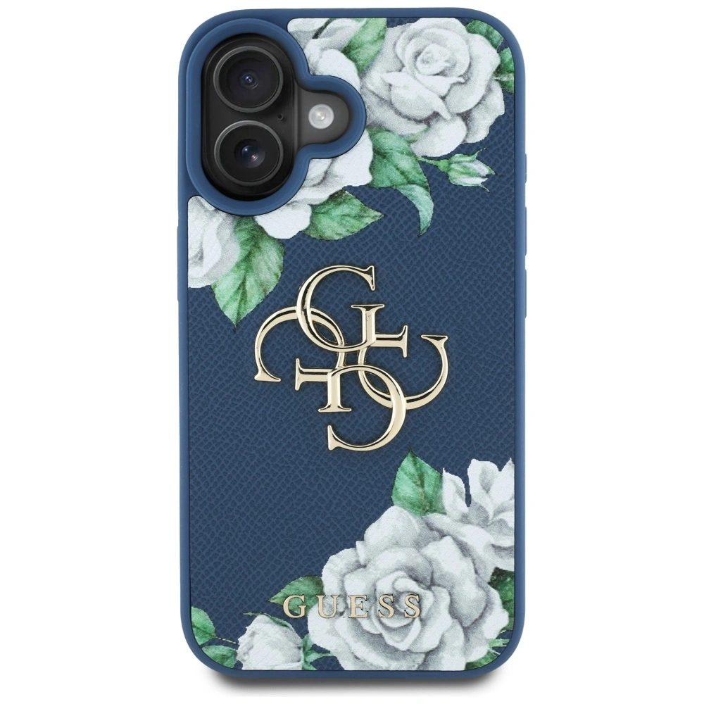 Kryt Guess Grained Roses Big 4G logo Apple iPhone 16 blue