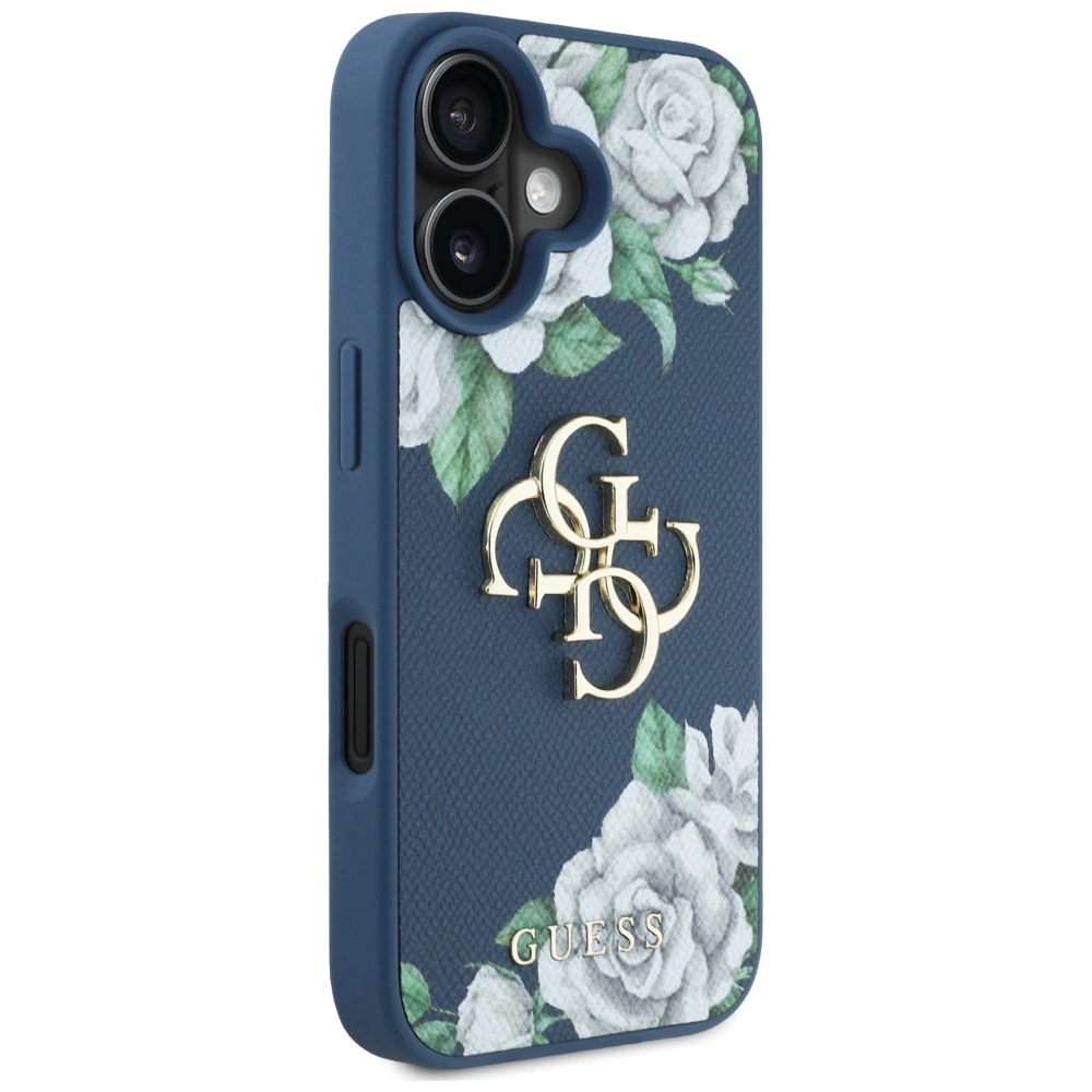Kryt Guess Grained Roses Big 4G logo Apple iPhone 16 blue