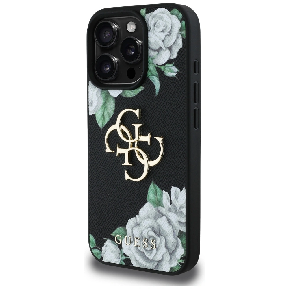 Kryt Guess Grained Roses Big 4G logo Apple iPhone 16 Pro black