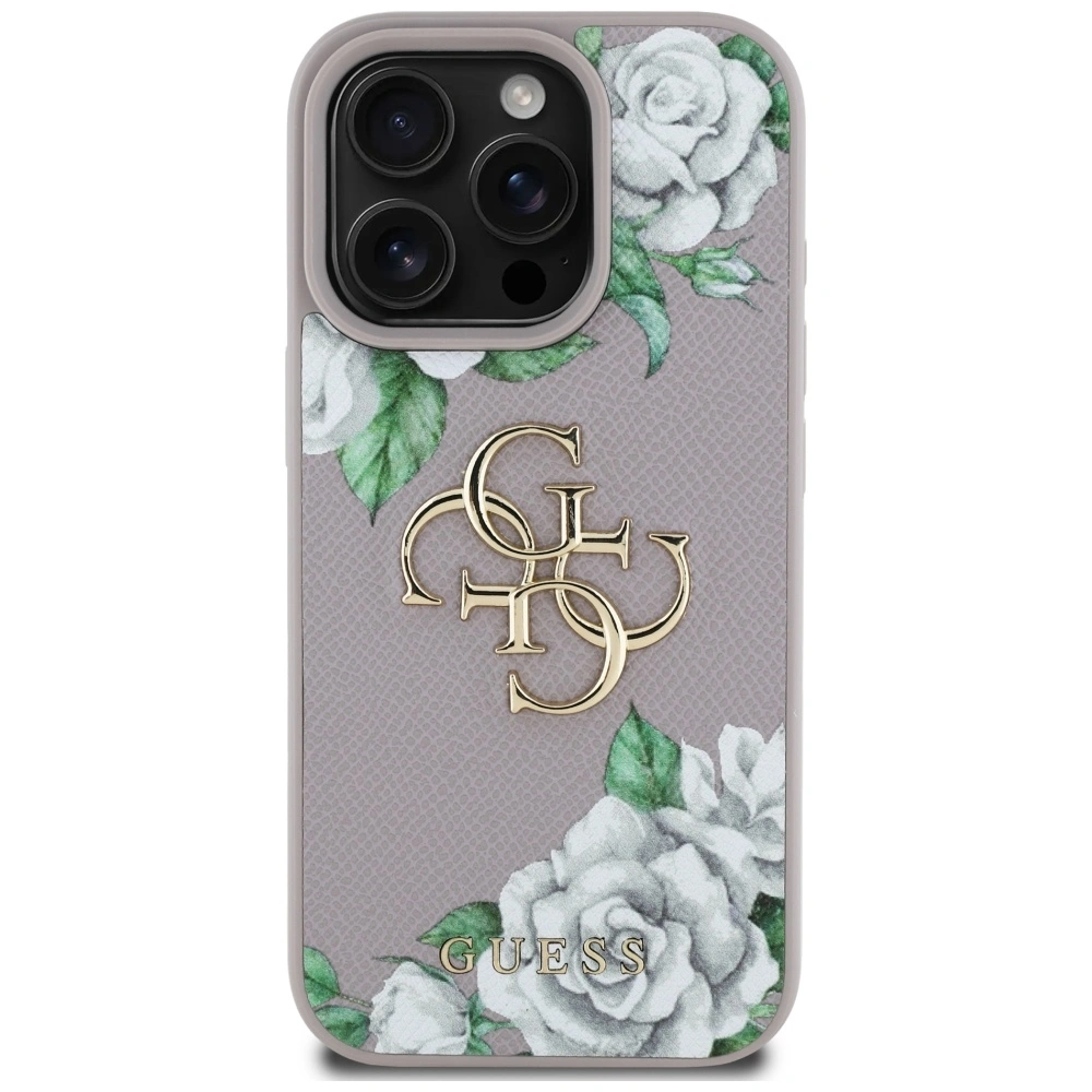Kryt Guess Grained Roses Big 4G logo Apple iPhone 16 Pro purple