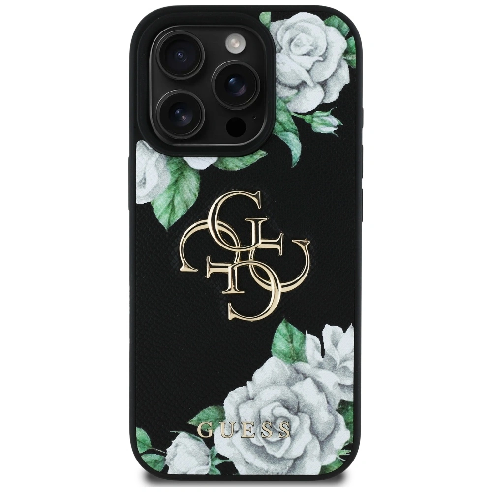 Kryt Guess Grained Roses Big 4G logo Apple iPhone 16 Pro Max black