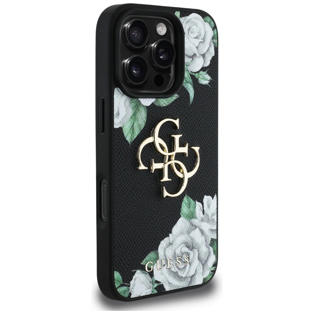 Kryt Guess Grained Roses Big 4G logo Apple iPhone 16 Pro Max black