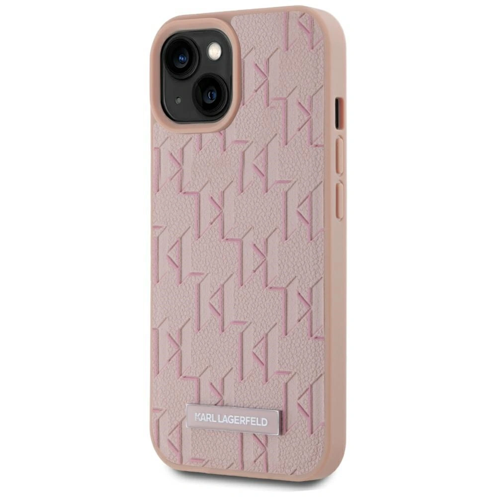 Kryt Karl Lagerfeld Leather Monogram Metal Logo MagSafe Apple iPhone 15 pink