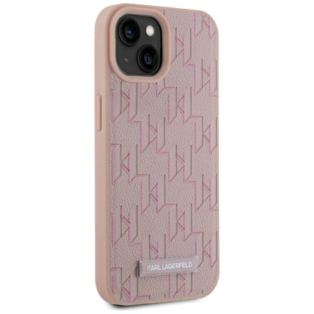 Kryt Karl Lagerfeld Leather Monogram Metal Logo MagSafe Apple iPhone 15 pink