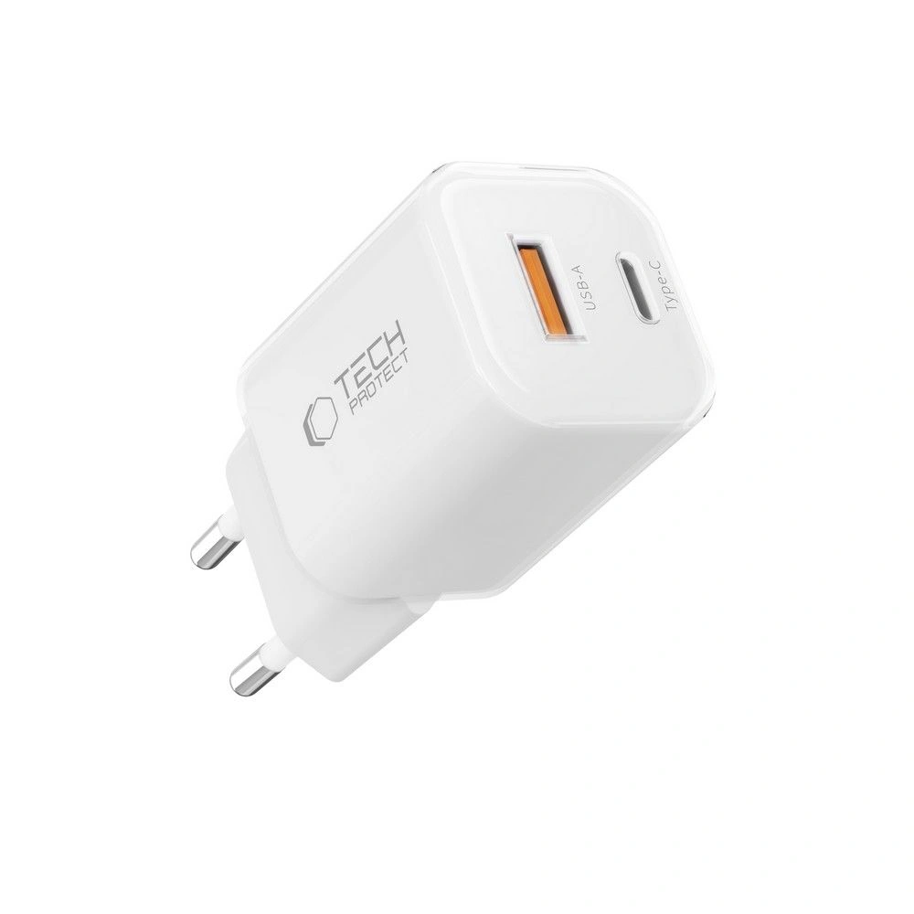 Síťová nabíječka Tech-Protect NCM33W 2-port USB-A, USB-C Network Charger PD 33W / QC3.0 White