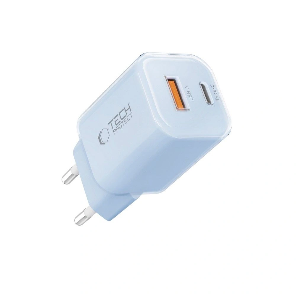 Síťová nabíječka Tech-Protect NCM33W 2-port USB-A, USB-C Network Charger PD 33W / QC3.0 Baby Blue