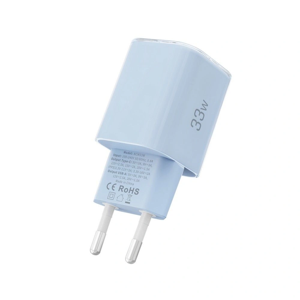 Síťová nabíječka Tech-Protect NCM33W 2-port USB-A, USB-C Network Charger PD 33W / QC3.0 Baby Blue