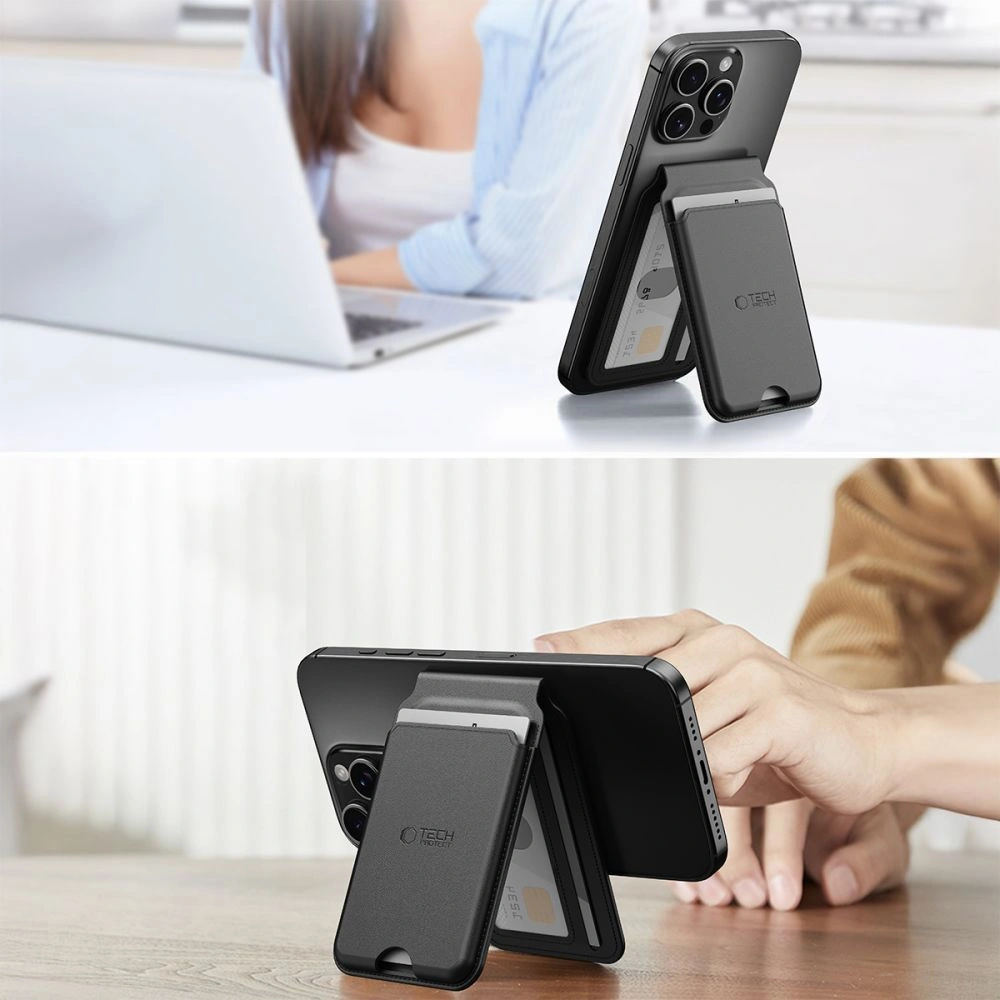 Knížkové pouzdro Tech-Protect Magwallet Stand MagSafe Universal Magnetic Card Holder Black