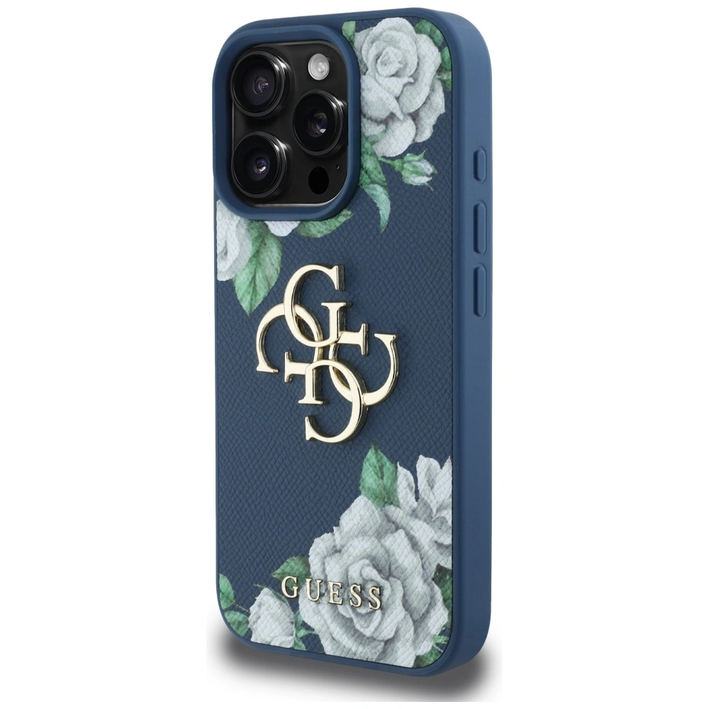 Kryt Guess Grained Roses Big 4G logo Apple iPhone 16 Pro Max blue