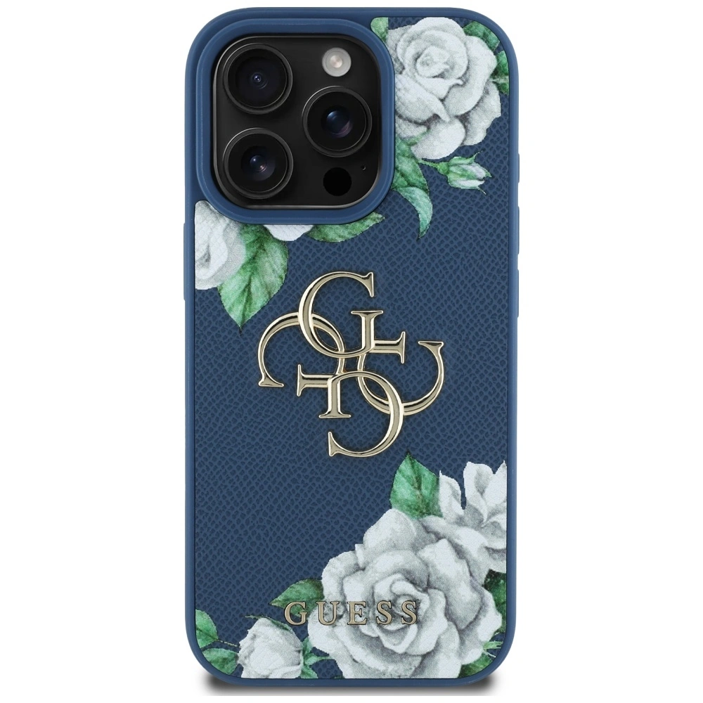 Kryt Guess Grained Roses Big 4G logo Apple iPhone 16 Pro Max blue