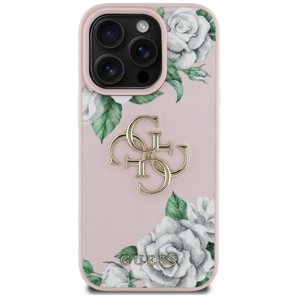 Kryt Guess Grained Roses Big 4G logo Apple iPhone 16 Pro pink