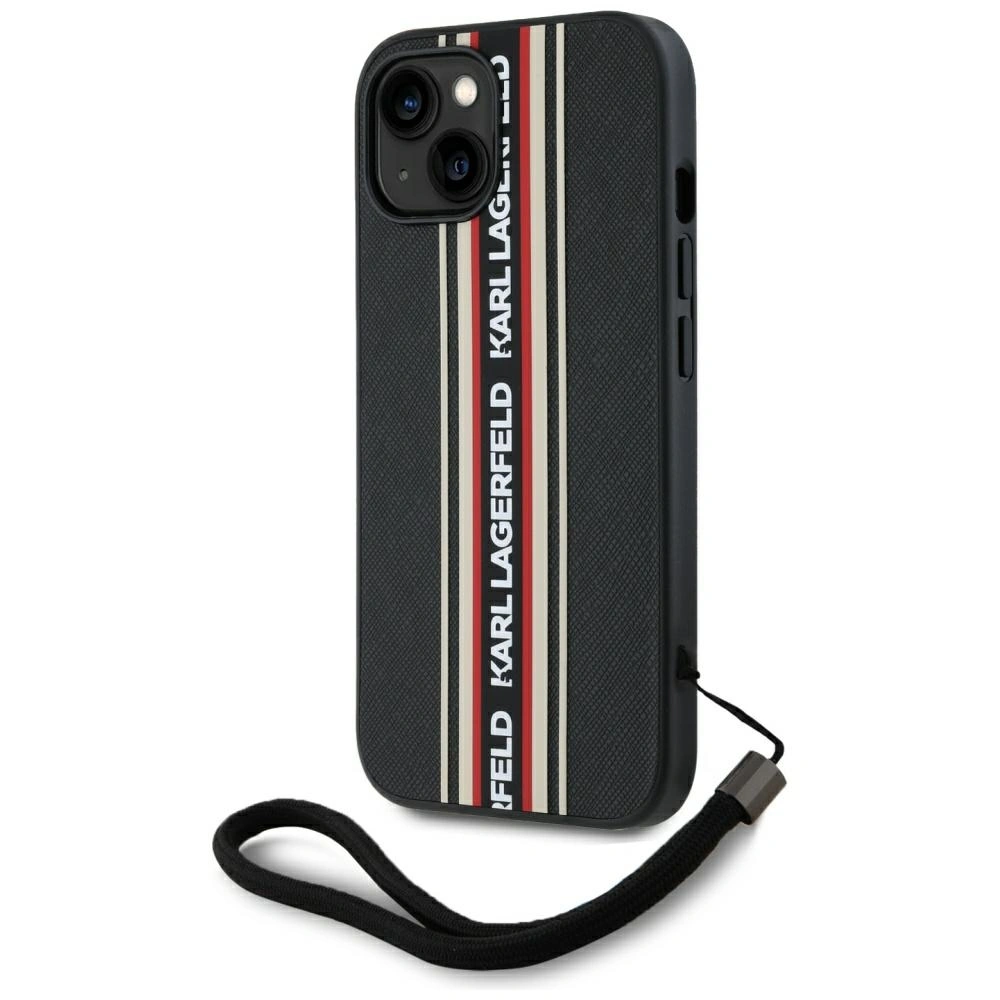 Kryt Karl Lagerfeld Saffiano Athleisure Stripes Cord Apple iPhone 15 black-red