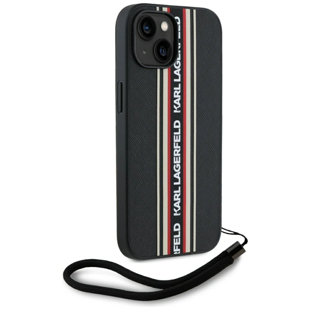 Kryt Karl Lagerfeld Saffiano Athleisure Stripes Cord Apple iPhone 15 black-red