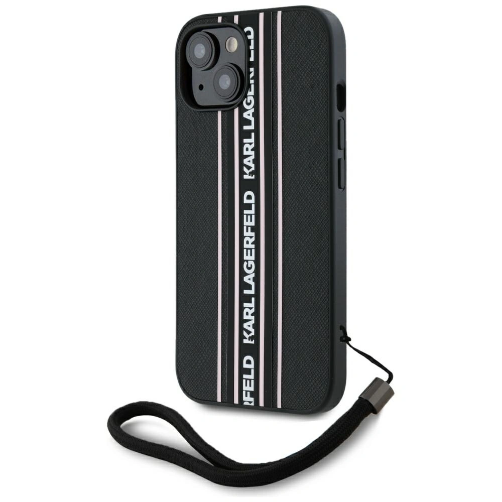 Kryt Karl Lagerfeld Saffiano Athleisure Stripes Cord Apple iPhone 15 black-pink