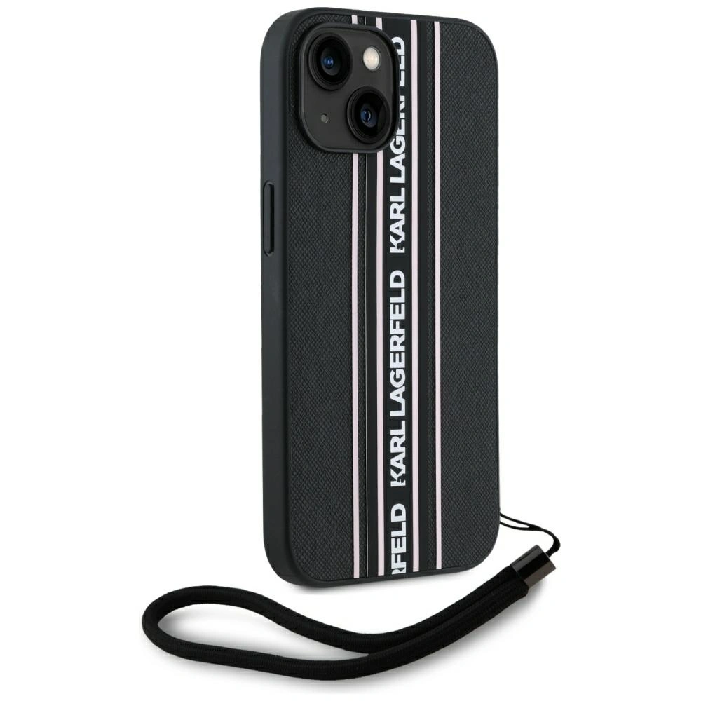 Kryt Karl Lagerfeld Saffiano Athleisure Stripes Cord Apple iPhone 15 black-pink