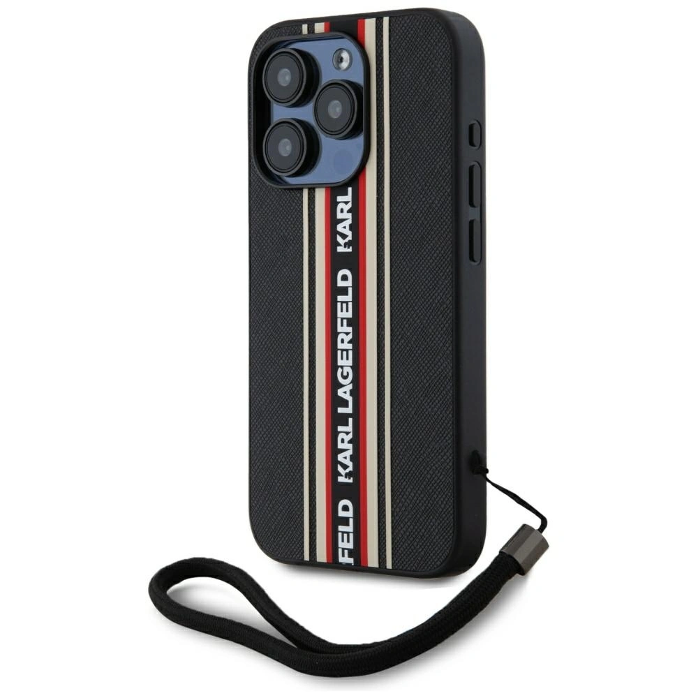 Kryt Karl Lagerfeld Saffiano Athleisure Stripes Cord Apple iPhone 15 Pro black-red