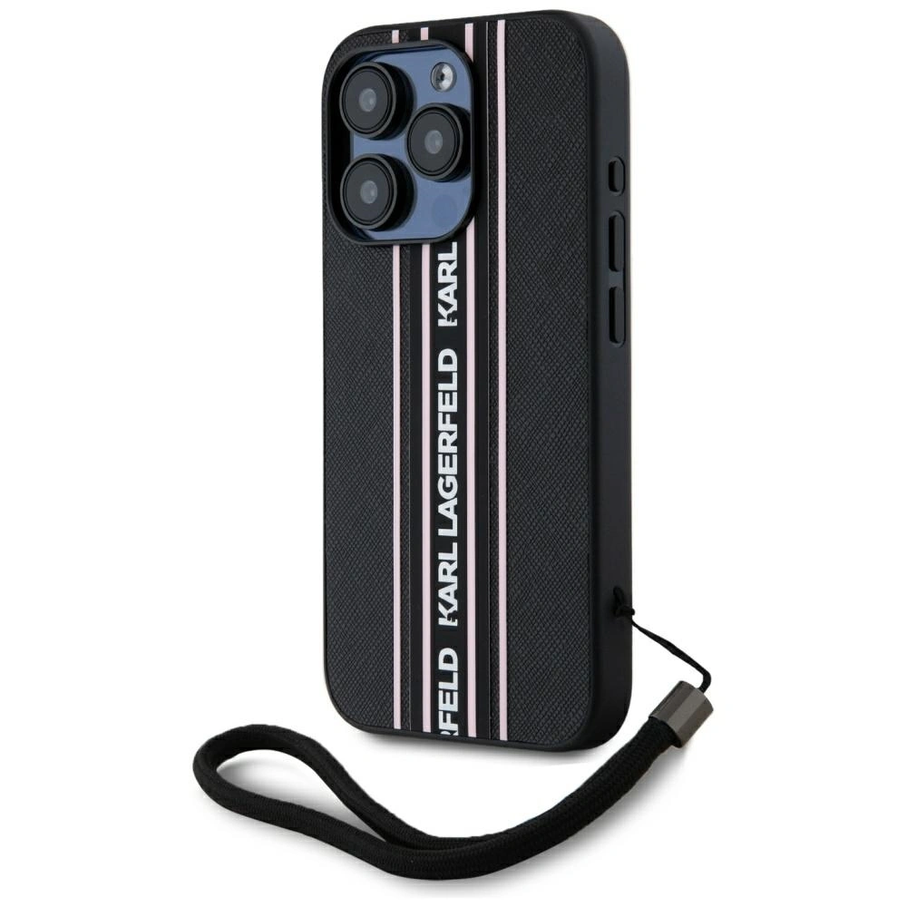 Kryt Karl Lagerfeld Saffiano Athleisure Stripes Cord Apple iPhone 15 Pro black-pink